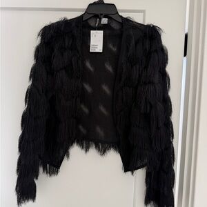 H&M Black Textured Fringe Sweater